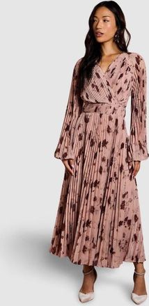 Coast Long Sleeve Chiffon Wrap Midi Dress in Blush at Nordstrom, Size 10