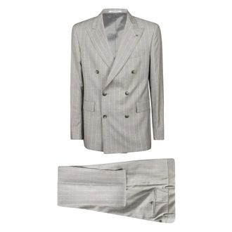 Tagliatore Double Breasted Suits, male, Gray, Size: 2XL Striped Suit