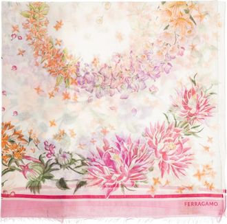 Ferragamo Sjaal met bloemenmotief - Dames - Sjaals - Roze - ONE Size - Katoen - Accessoires