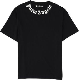 Palm Angels Short-Sleeve Gothic Text Black Cotton T-Shirt