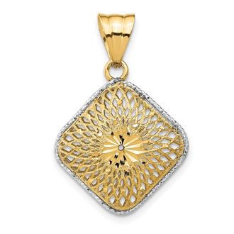 Diamond2Deal 14k Yellow Gold Rhodium-plated Diamond-Cut Filigree Square Pendant