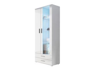 Mirjan24 Estanter&iacute;a Tornola 105, Blanco + Blanco Brillante, Con Cajones, Con Puertas, Cerrable, Aglomerado Laminado, Vidrio, N&uacute;mero De Puertas: 2, N&uacute;mero De Ca