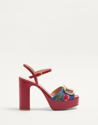 Valentino Garavani Vlogo Signature Platform Denim Sandal With Cherryfic Embroidery 115Mm Wo