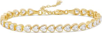 SHYMI Mini Heart Bezel-Set Tennis Bracelet -.925 Sterling Silver, 14K Gold-Plated, Rhodium Plated, Cubic Zirconia, Size 6 with 2 Extender, Day to Night