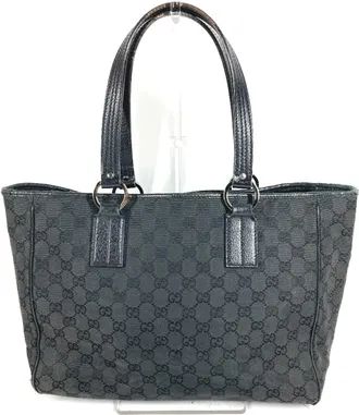 Gucci Black Gray Gg Canvas Leather Shoulder Bag Tote Bag (Pre-Owned)