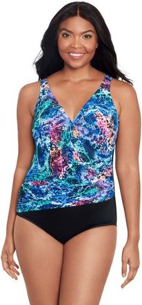 Trimshaper Addison Surplice One-Piece Control Swimsuit in Prismatic Python at Nordstrom, Size 18