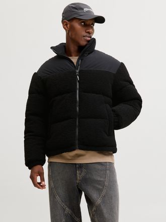 Jack & Jones Steppjacke JACK & JONES JCOFLARE TEDDY PUFFER JACKET, Herren, Gr. XXL, schwarz, Web, Obermaterial: 100% Polyester, unifarben, relaxed fit, Jacken Step