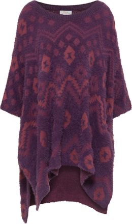 Usha Poncho Dames Donker paars veelkleurig