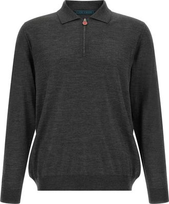 Kiton Polo met lange mouwen - Heren - Ronde hals truien - Grijs - 2XL - Wol - Truien & Vesten