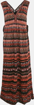 M Missoni Brown/black Stripe Pattern Lurex Knit Sleeveless Maxi Dress