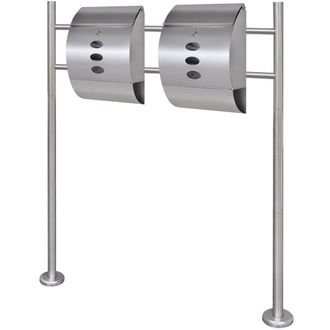 Berkfield Home Double Mailbox on Stand Stainless Steel in Silver