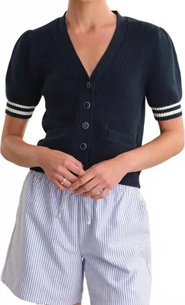 525 america Avalon Puff Sleeve Button Front Cardigan In Dark Blue