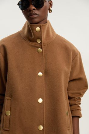 Karen Millen Womens Brushed Wool Funnel Neck Tailored Short Coat - Beige - Size 16 UK
