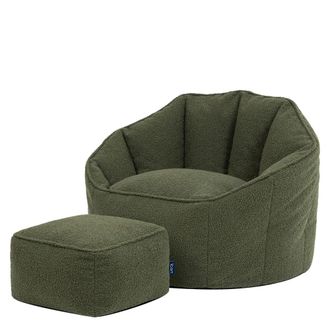 Icon Brand Puf sill&oacute;n concha y reposapi&eacute;s cuadradode, tejido boucl&eacute;, verde oliva