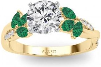 Allurez Lab Grown Diamond & Lab Emerald Marquise Leaf Engagement Ring 14K Yellow Gold (0.38ct)