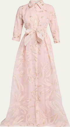 Teri Jon Metallic Organza Jacquard Shirt Gown