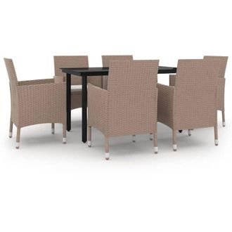 vidaXL Set Comedor De Jard&iacute;n 7 Pzas Y Cojines Rat&aacute;n Sint&eacute;tico Y Vidrio Vidaxl