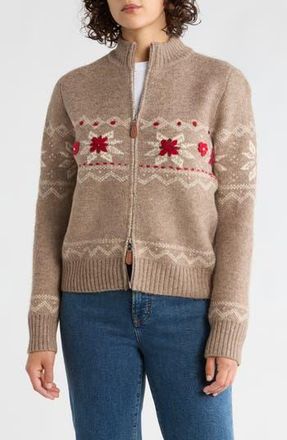 RDI Fair Isle Zip-Up Cardigan in Taupe at Nordstrom Rack, Size X-Small