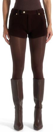 Mani&egrave;re De Voir Samia Velvet Patent Mini Shorts in Brown at Nordstrom, Size 12
