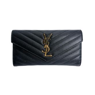 Saint Laurent Black Leather Long Wallet (Bi-Fold) (Pre-Owned)
