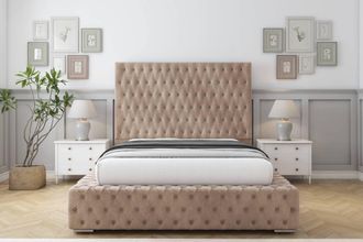 Sloomy Ambassador Naples Bed Frame With 50 Upholstered Headboard in Light Brown | Size: Super King