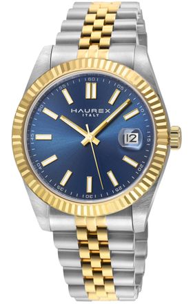 Haurex Womens :Impero 316L Stainless Steel Case, IPYG Bezel, Blue Dial, Two Toned Bracelet Watch - Silver & Gold