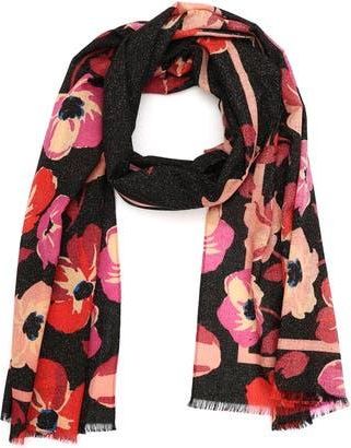 Kate Spade New York fall poppies wool blend oblong scarf in Black at Nordstrom Rack