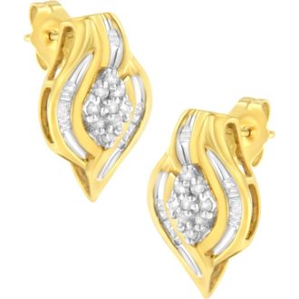 House of Brilliance 10K Yellow Gold 1/3 Ct RoundDiamond Cluster and Swirl Stud Earrings at Nordstrom