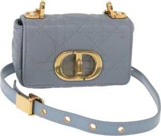 Dior Caro Cannage Quilt Calfskin Blue Leather Handbag (Pre-Owned)