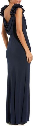 Mac Duggal Crepe One Shoulder Mermaid Gown With 3D Flower in Midnight at Nordstrom, Size X-Small