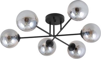 Wonderlamp Lampadario Emibig Roma 6xe14 Nero Con Vetro Grafite