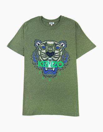 Kenzo Mens Kenzo Icon Tiger T-shirt Marl Green - Size: 40