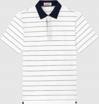 Boast Mens Heritage Stripe Polo Shirt In White/navy