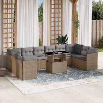 vidaXL Set De Sof&aacute;s De Jard&iacute;n 11pzas Con Cojines Rat&aacute;n Sint&eacute;tico Beige Vidaxl