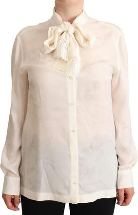 Dolce & Gabbana White Blouse Ascot Collar Shirt Silk Button Womens Top (Pre-Owned)