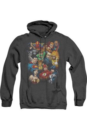 Gildan Justice League of America The Leagues All Here Adult Heather Hoodie / Hooded Sweatshirt