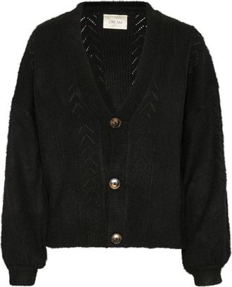 Cream Zwarte gebreide cardigan met pofmouwen - Dames - Vesten - Zwart - L/Xl - Polyester - Truien & Vesten