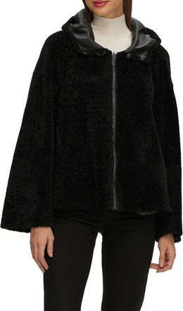 Gorski Genuine Shearling Zip Hooded Jacket, Rev in Black at Nordstrom, Size X-Small