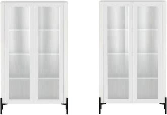 Manhattan Comfort Modern Abbey Décor Ribbed Tempered Glass Cabinet