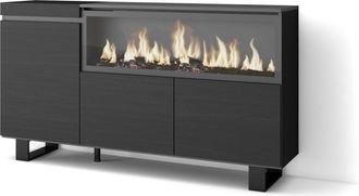 Skraut Home Skraut Home - Aparadores Para Sal&oacute;n, Gran Capacidad De Almacenaje, 160, 3 Puertas, Chimenea El&eacute;ctrica Xxl, Dise&ntilde;o Industrial, Estilo Moderno, Negro