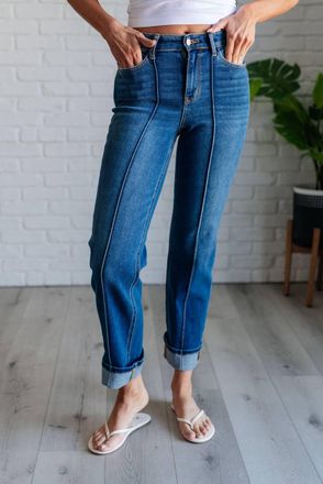 Judy Blue High Rise Center Seam Detail Straight Jean In Dark Wash