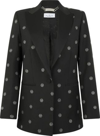 Philipp Plein Boyfriends Fit Blazer Monogram Strass Monogram - Dames - Blazers - Zwart - M - Wol - Jassen