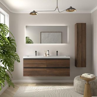 Cygnus Bath Mueble De Ba&ntilde;o Bequia Metal 140cm Nogal Lavabo Toscana Carga Mineral