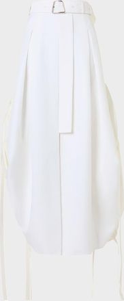 Akris Belted Side-Gathered Midi Skirt
