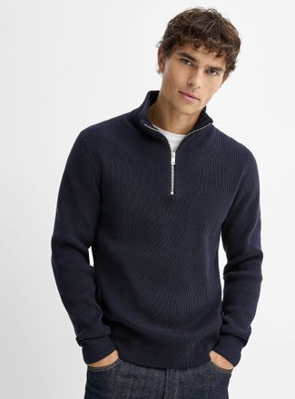 Lindbergh Mens Zip-neck ribbed sweater