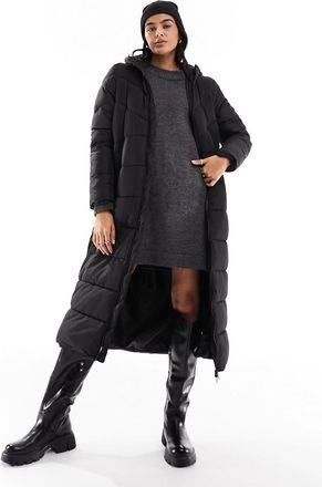 Noisy May Cappotto imbottito lungo nero con cappuccio