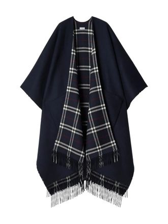 Burberry Check-pattern reversible cape - women - Wool/Cashmere - OS - Blue