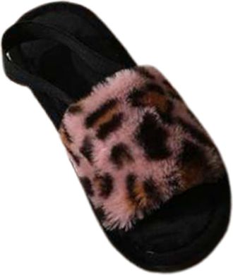 Generic Womens Slippers Fashion Winter Indoor Outdoor Cozy Faux Leopard Print Shoes With Elastic Band For Warm Comfort Home Use Ladies Cozy Slippers(9-10)
