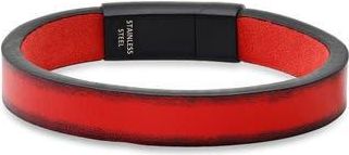 Steeltime Mens Stainless Steel Red Leather Bracelet in Red-Black at Nordstrom Rack