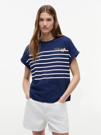 Tommy Hilfiger Womens Floral Hilfiger Logo T-Shirt - Preppy Navy - XS